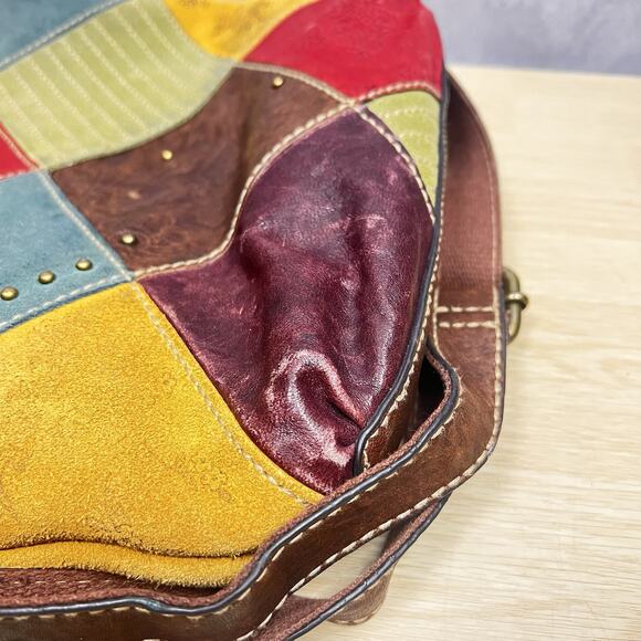 Fossil Multicolor Patches Suede w/ Tooled Floral Crossbody Bag Slingback - Picture 13 of 13